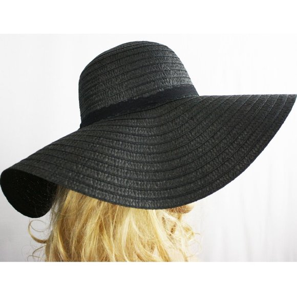Viv's Boutique Accessories - NEW Black Wide Brim Floppy Paper Straw Sun Hat